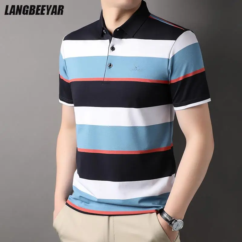 Top Grade Yarn-dyed Process New Summer Brand Designer Striped Polo Shirt Short Sleeve Plain Casual Tops Fashions Mens Clothes