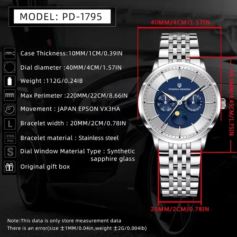 PAGANI DESIGN New Men Gift Watch 40mm Quartz Watch Multi Functional Mens Watch Sapphire Glass Stainless Steel Waterproof Watches