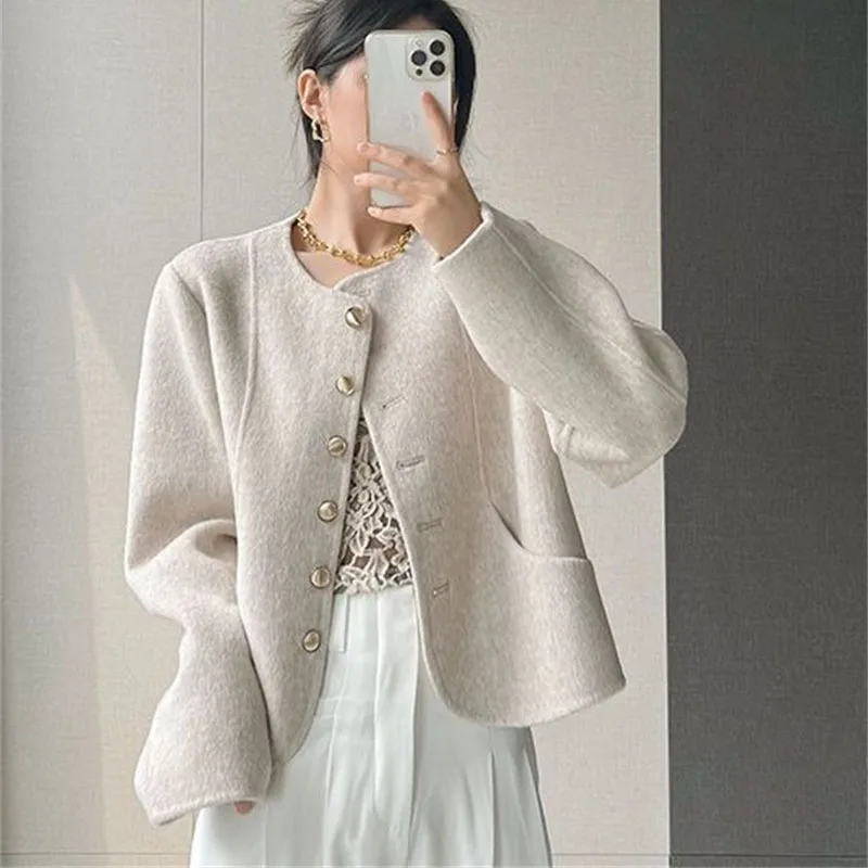 2025 New Women Woolen Coat Autumn Winter Fashion New Loose Double-Sided Cashmere Wool Coat Female Short Ladies Jacket Tops