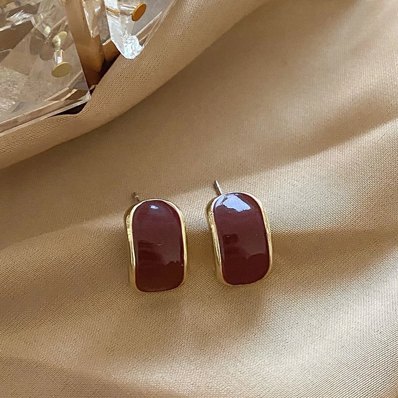 Minimalistische weinrote quadratische Ohrstecker für Damen, goldfarben, Kreis, Vintage-Geometrie, Herz-Ohrringe, 2025, neuer Design-Schmuck – Detail 11
