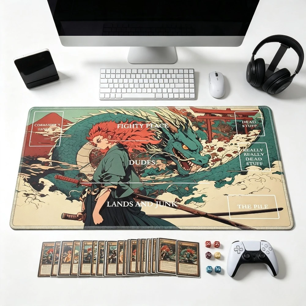 Japanese Dragon Zoned Play Mat Durable Office Deskpad Parties Gathering Card Game Mat Non-slip Keyboard PC Game MousePad Cardmat