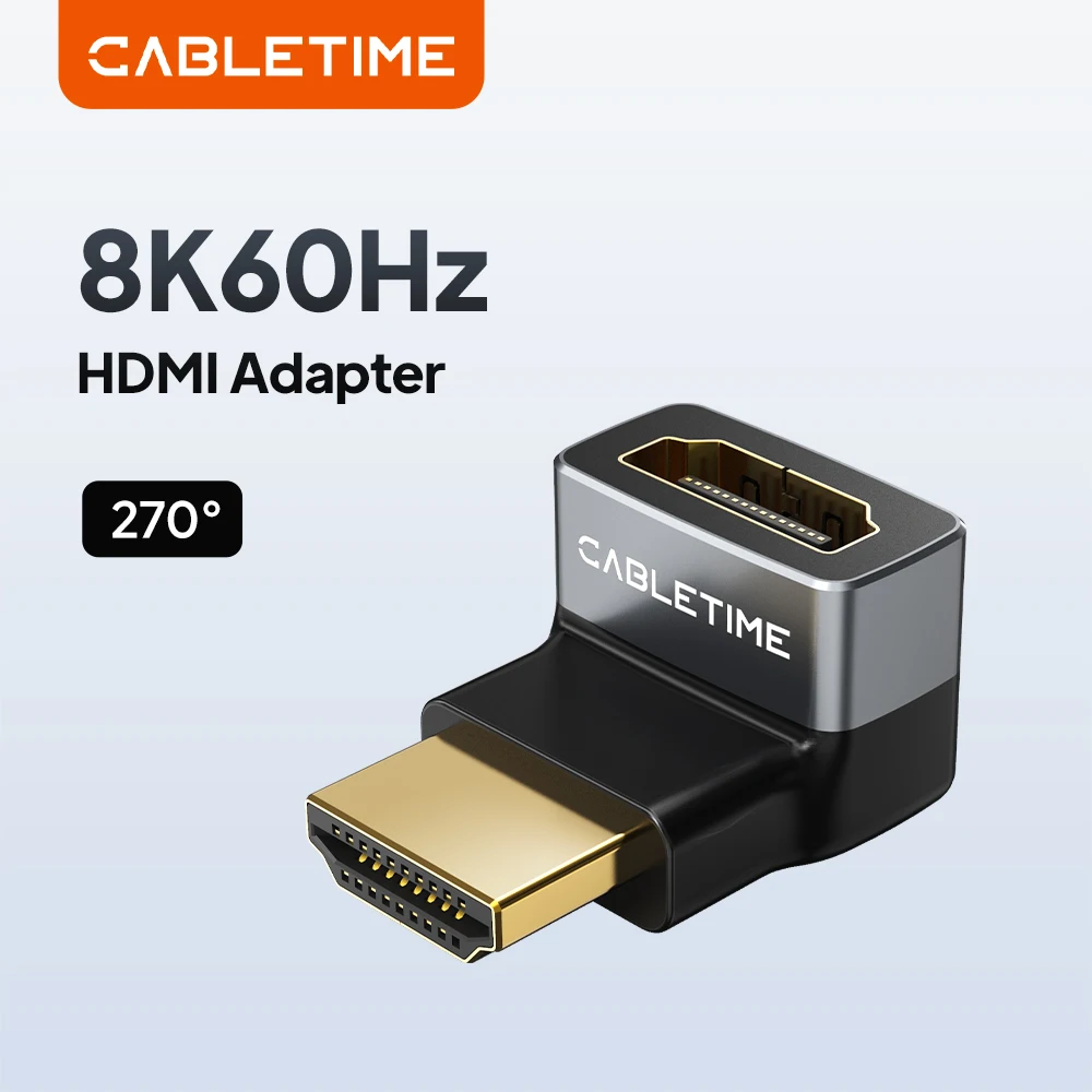 CABLETIME 270 Degree 8K HDMI Adapter Male to Female HDMI2.1 Adapter 48Gbps for HDTV Projector PS4 PS5 Laptop PC