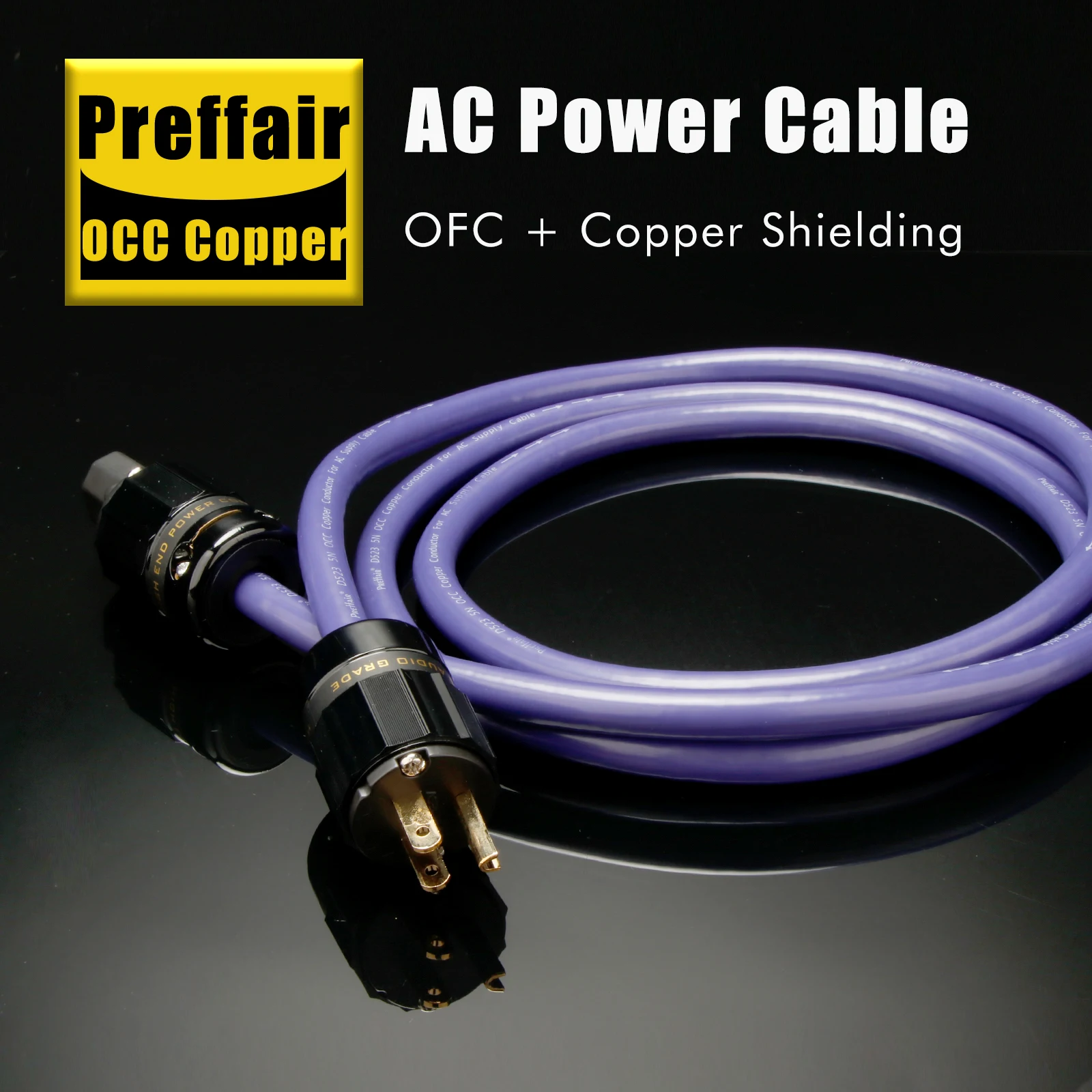 High end OCC Silver Plated AC Power Cable Audiophile US Power Cord copper Foil Braid Double Shielding Amplifier Power Cable