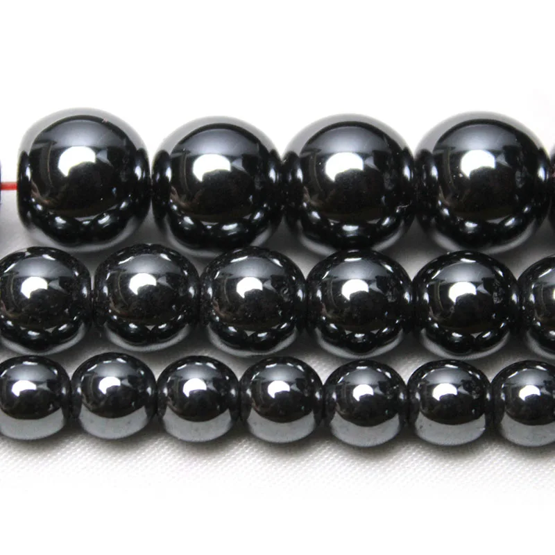 Natural Stone Black Hematite Round Loose Beads For Jewelry Making DIY Bracelet 2 3 4 6 8 10 12MM 15\