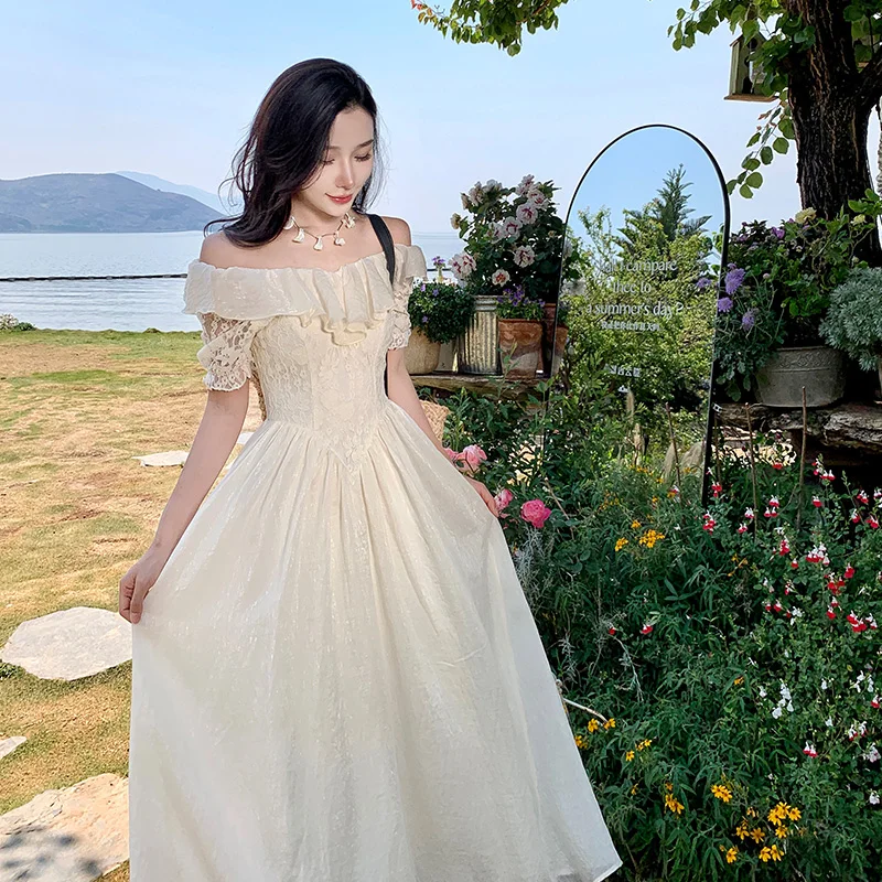 

New Style Design Sense Dress Women Summer Lace Retro Elegant Gown