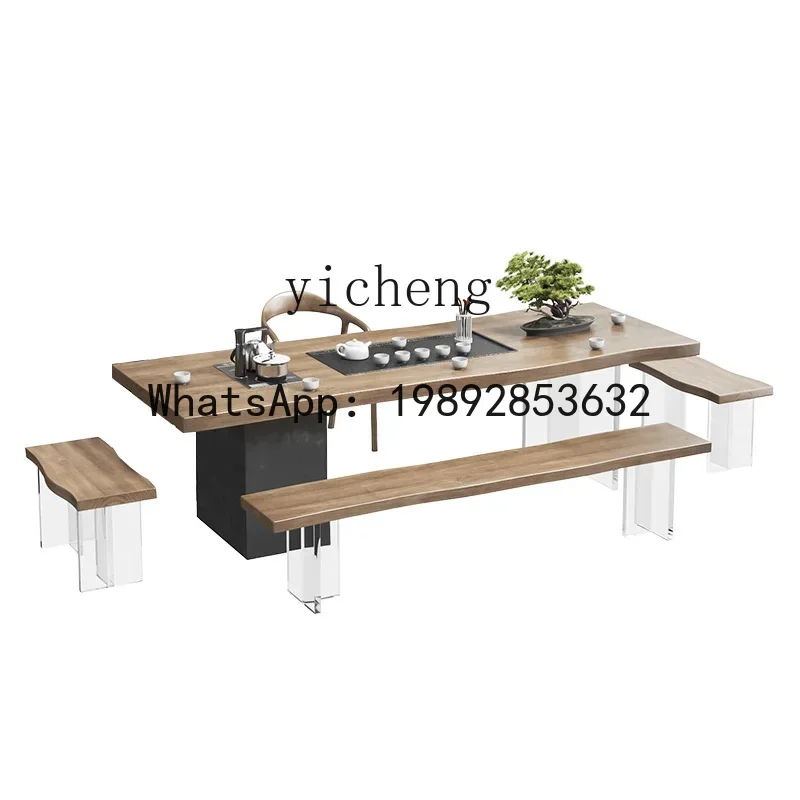 New Chinese Solid Wood Tea Table Kettle Integrated Office Tea Room Acrylic Tea Table and Chair Combination Modern and Simple