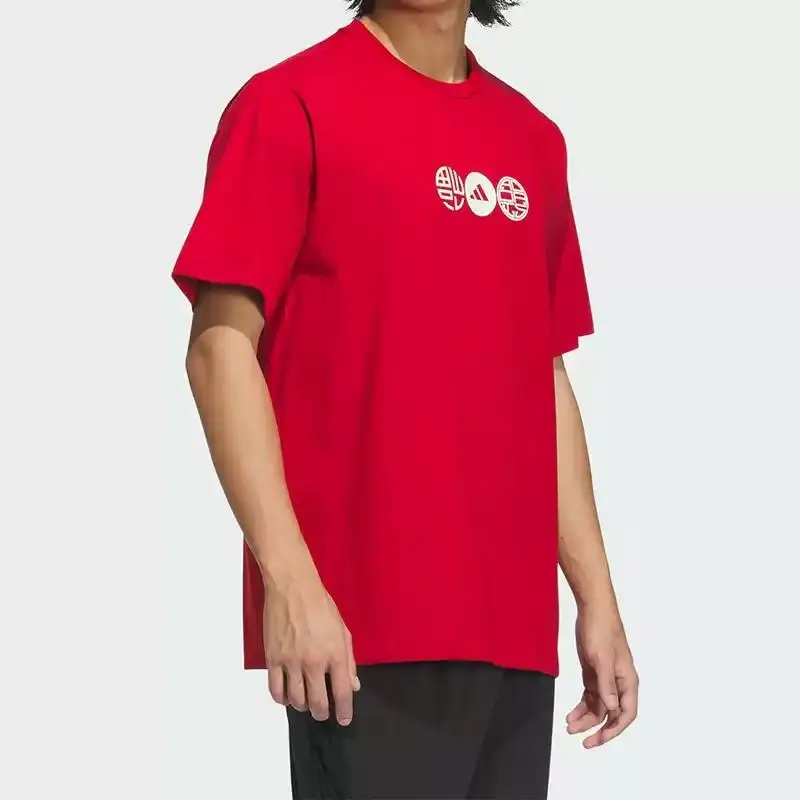 

Adidas Men's Red Short - Sleeve T - Shirt with Chinese - Style Graphics, Round Neck, for Casual Wear