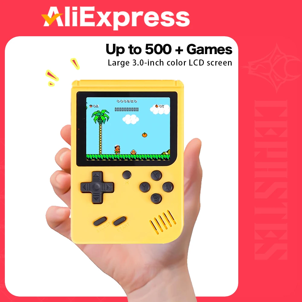 وحدة تحكم ألعاب فيديو محمولة صغيرة محمولة ريترو 8 بت 3.0 بوصة شاشة LCD ملونة للأطفال مشغل ألعاب ملون مدمج في 500 لعبة
