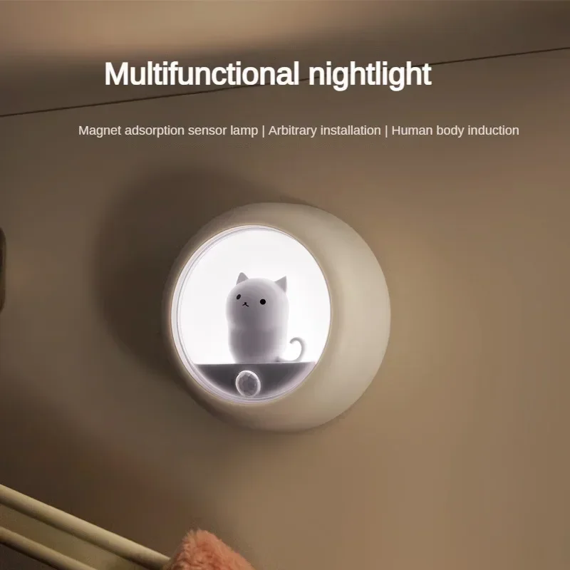 New Creative Body Sensing People Who Sleep Late Night Light Cute Pet Cat Bedroom Atmosphere Light USB Cabinet Wall Hanging Light