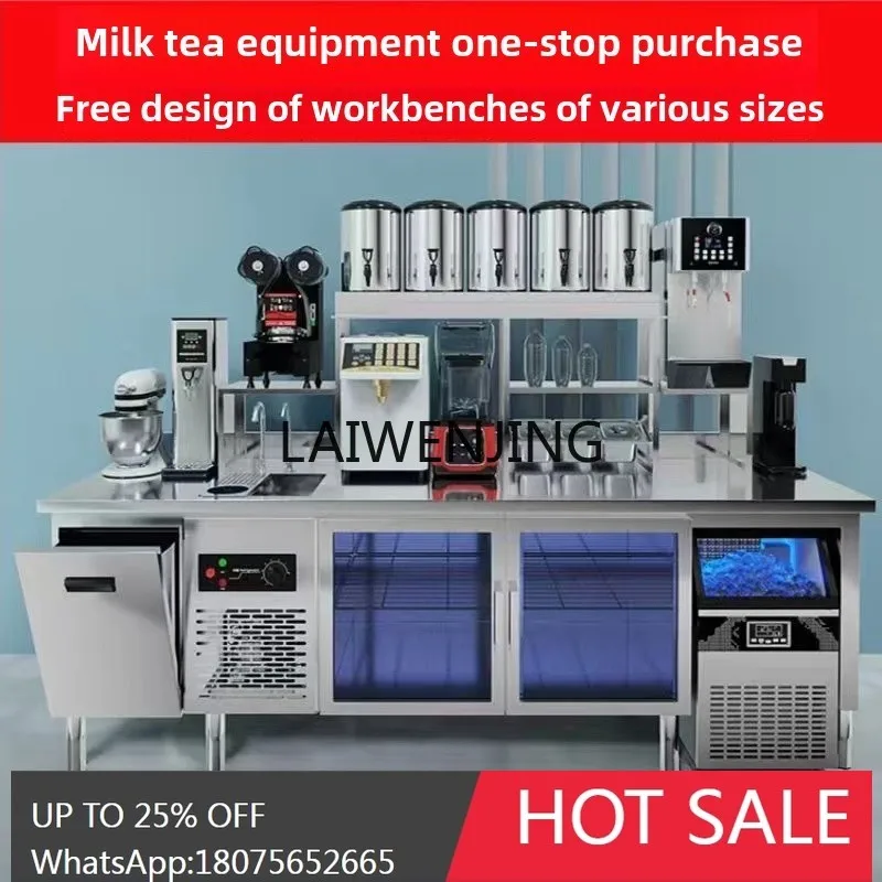 water bar counter commercial milk tea shop equipment full set of workbench refrigerated cabinet