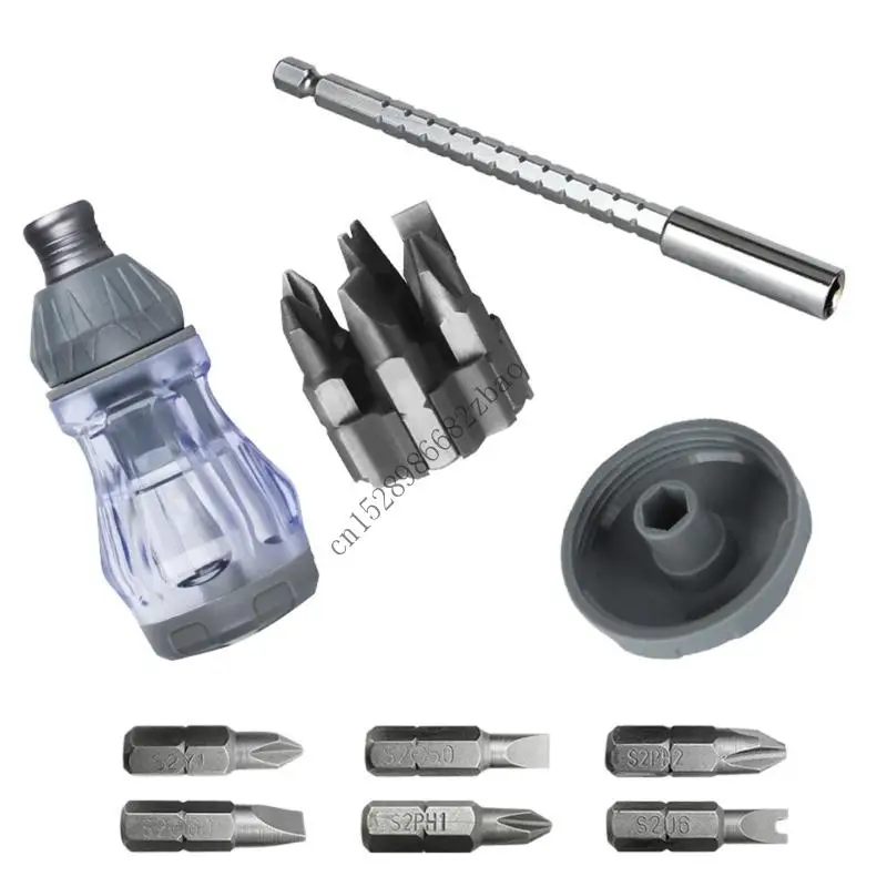 

H7EA 6 in 1 Ratcheting Screwdriver Interchangeable Bit Ergonomic Grip Steel