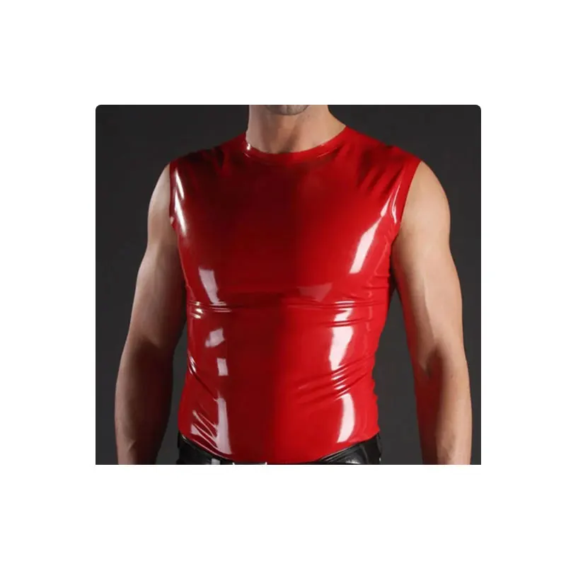 Handmade sexy tight fitting Fashion Latex Unisex Red Short Slevees Top 0.4mm Rubber Size XS-XXL