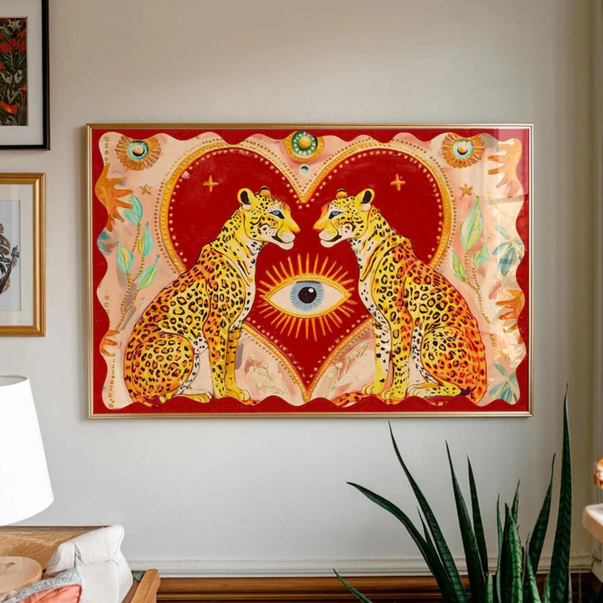 Retro Jewish Evil Eye Leopard  Heart Wall Art Print Canvas Painting Poster Picture For Living Room,Bedroom Home Decor