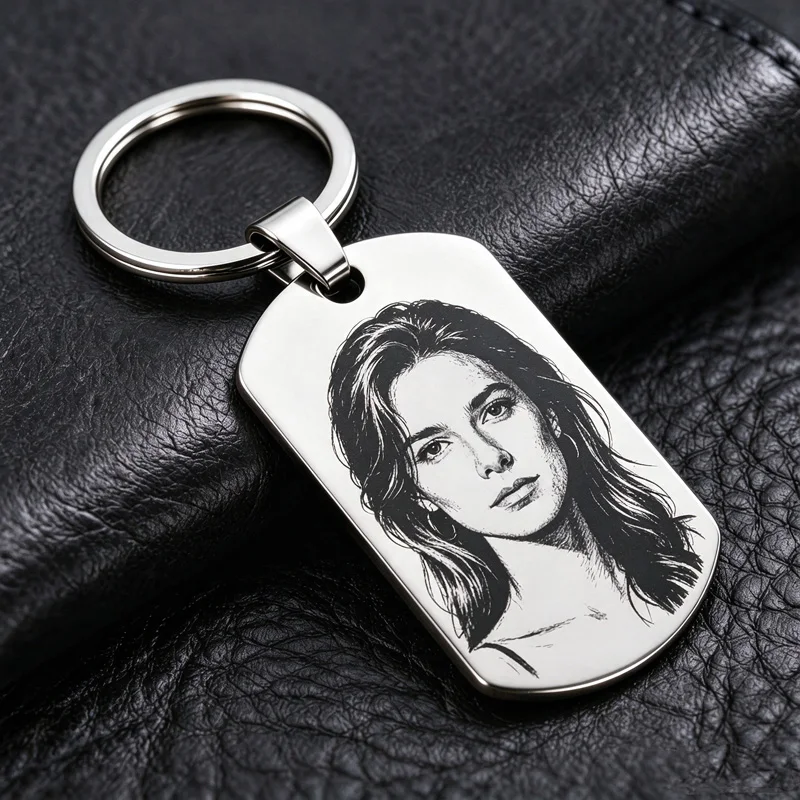 1 Piece Laser-Engraved Custom Photo Stainless Steel Keychain, Stainless Steel Car Key Pendant, Backpack Pendant, Anniversary Holiday Souvenir, Valentine's Day Christmas Gift, Back-To-School Gift, Graduation Gift, Personalized Design Holiday Souvenir Small Gift Keychain