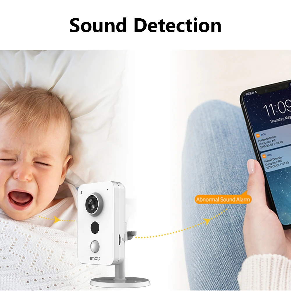 DAHUA Cube 4MP QHD IP Camera Wi-Fi and Ethernet Connection External Alarm Interface PIR Detection Two-Way Audio Sound Detection