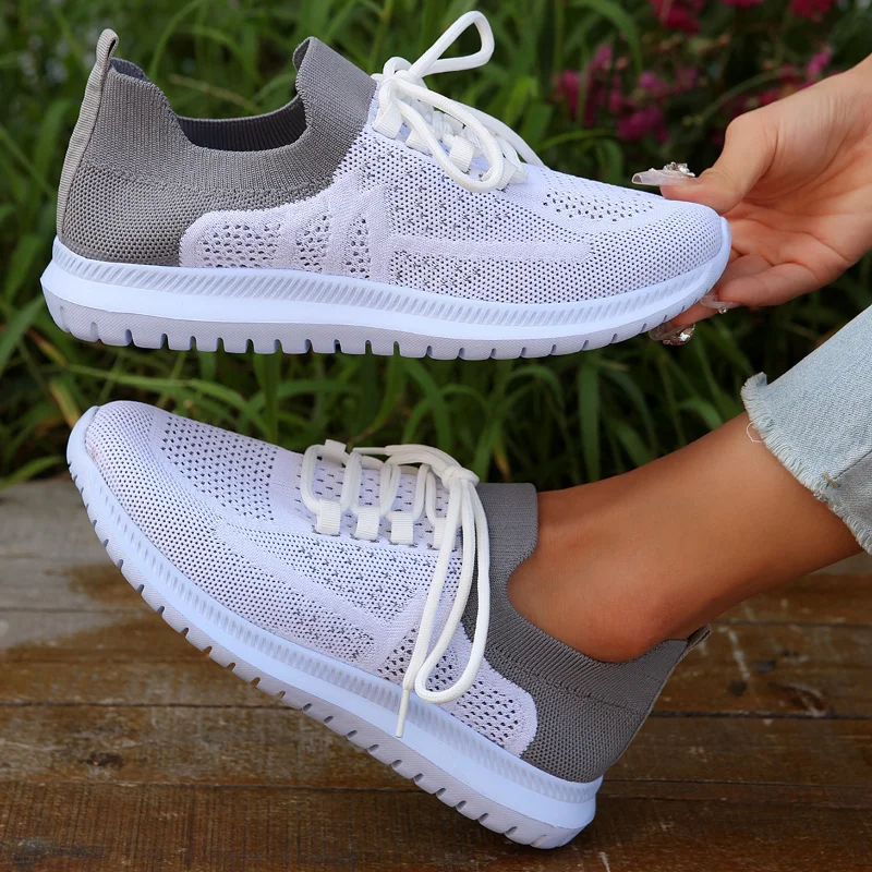 Women Casual Shoes Fashion Breathable Walking Mesh Flat Shoes Sneakers Women Vulcanized Shoes Female Round Toe Lace-up Footwears