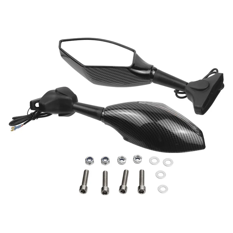 

4PCS motorcycle modified mirror with lamp rearview mirror sports car LED turn signal reversing mirror double lamp reflector