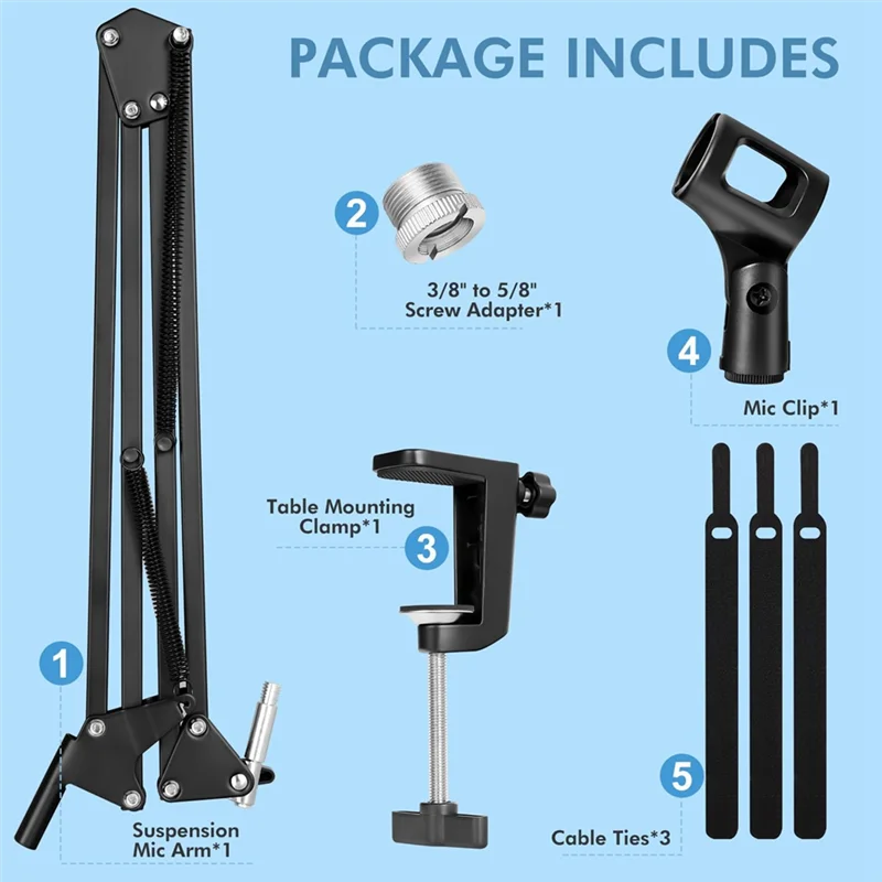 Braço de microfone, suporte de mesa para microfone, braço de suspensão ajustável para gravação de jogos de podcast, fácil instalação