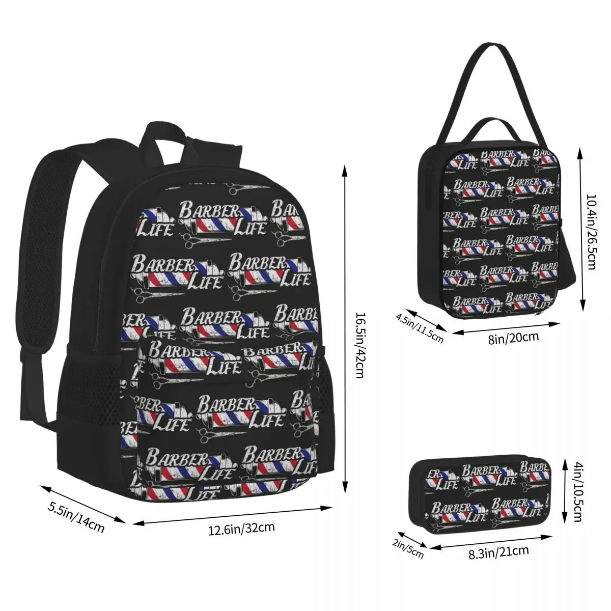 Barber Shop Sign Entrance Backpacks Kids Bookbag School Bags Rucksack Lunch Bag Pen Bag Three-Piece Set