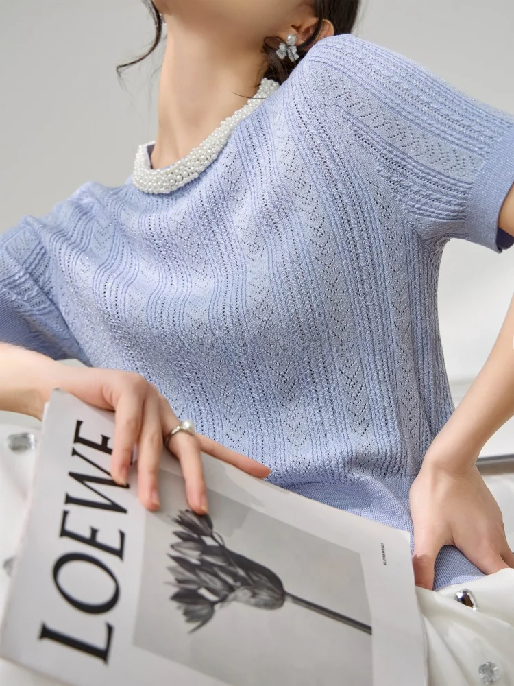 

Blue Knitted ort Sve Slim Fit round Ne Knitwear Plum Jan Commute Sle Korean Version ort Dring for Early Summer