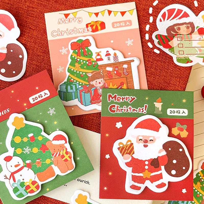 20Sheets Cartoon Cute Christmas High-Looking Student Self-Adhesive Plan Notebook Creative Sticky Note Learning Office Supplies