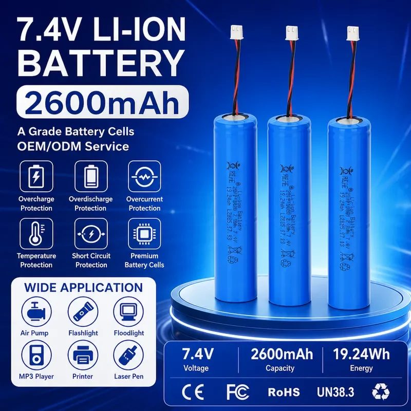 for 18650 Lithium Battery 2600mAh 7.4V with Terminal Wire for Strong Light Flashlight Toy Car Power Tool Rechargeable Battery