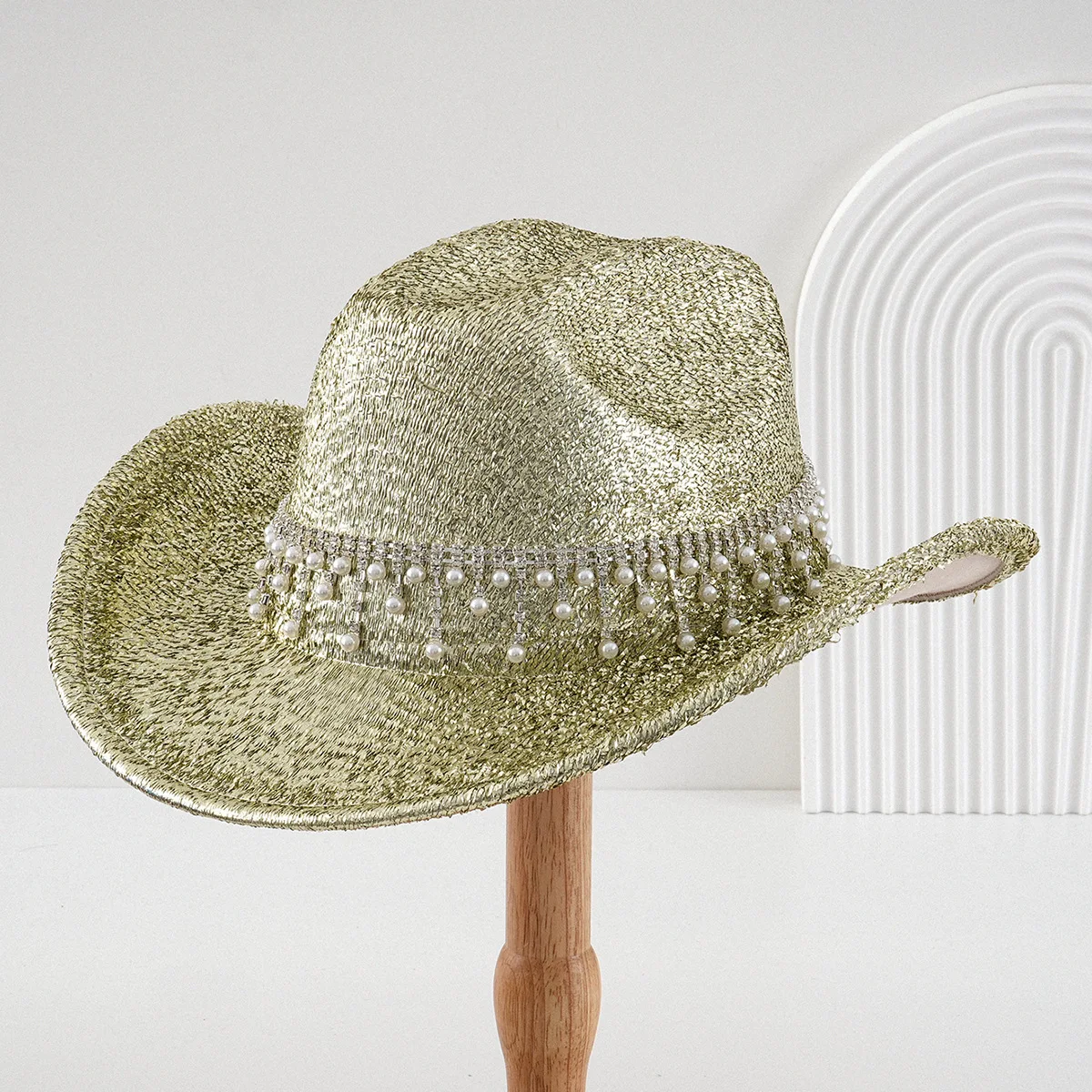 Bride Letter Pearl Rhinestone Fringe Cowboy Hat Bridal Shower Hen Night Rave Party Halloween Cosplay Special Occasion Women Top