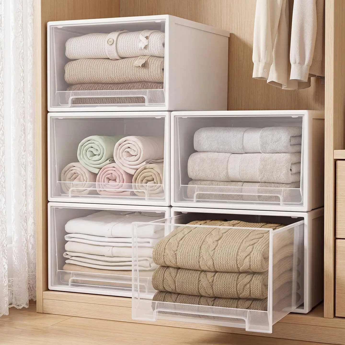 Transparent Drawer Style Storage Box Home Desktop Organizer for Clothes Underwear Clothing Closet Storage Box Simplistic Design