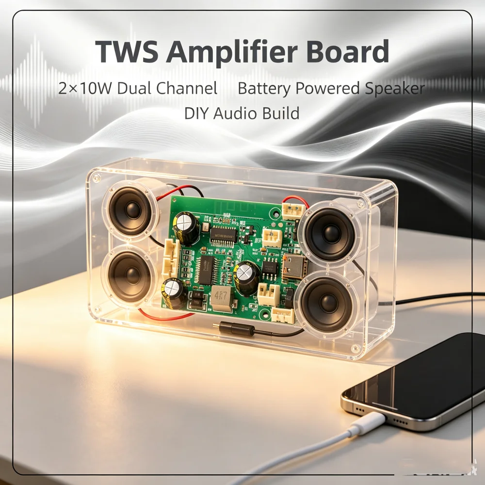 DC 5V/3.7V TWS Stereo Bluetooth Power Amplifier Board High Sound Quality Dual Channel 2x10w Sound Module Car Speakers