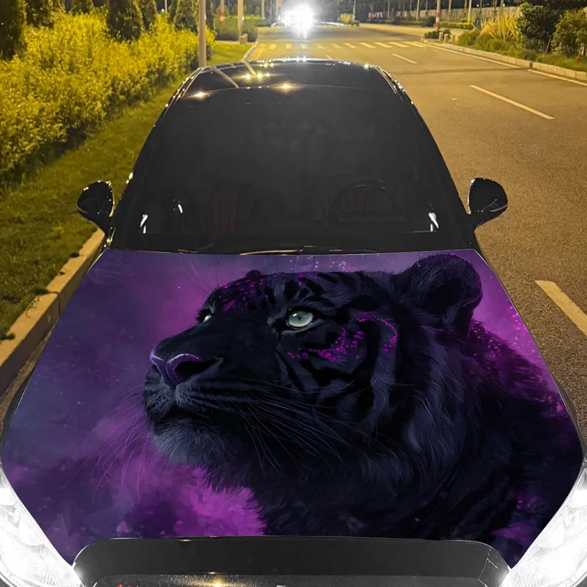 Car Decals Panthers with Sleek Fur, Alert Expressions, and a Cosmic Purple - Themed Backdrop Car Hood Sticker, Waterproof Self -