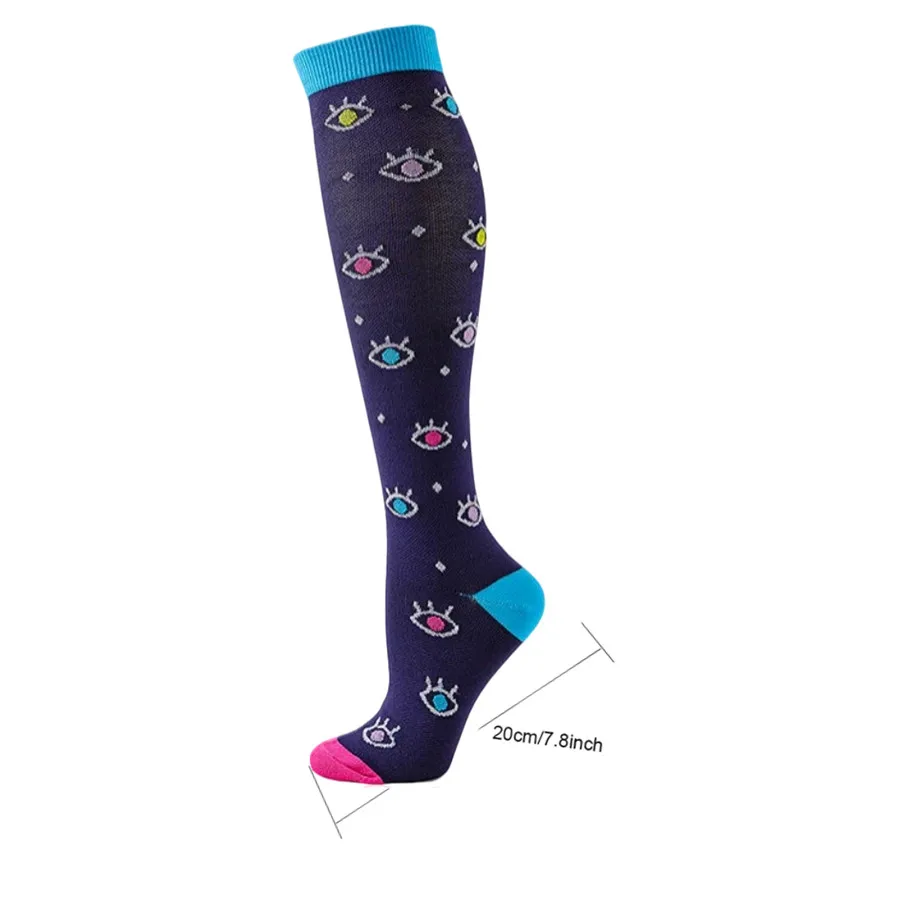 6pairs Soft Yoga Fitness Printed Compression Socks Elastic Support Stockings For Basketball Tennis Skateboard Training