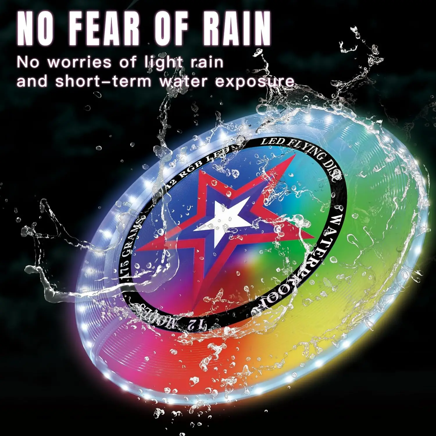 LED Flying Disc with  Colors, 42 LEDs, 12 Lighting Modes, Rechargeable & Water-resistant, Outdoor Toys Camping Lawn Yard Games