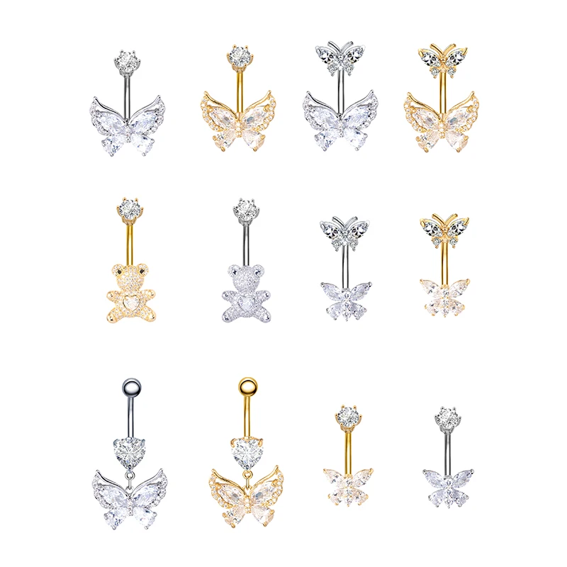 لطيف الدب فراشة البطن خاتم على شكل زر للنساء الفتيات رائعة مثير السرة حلق ثاقب هيئة ثقب المجوهرات هدايا