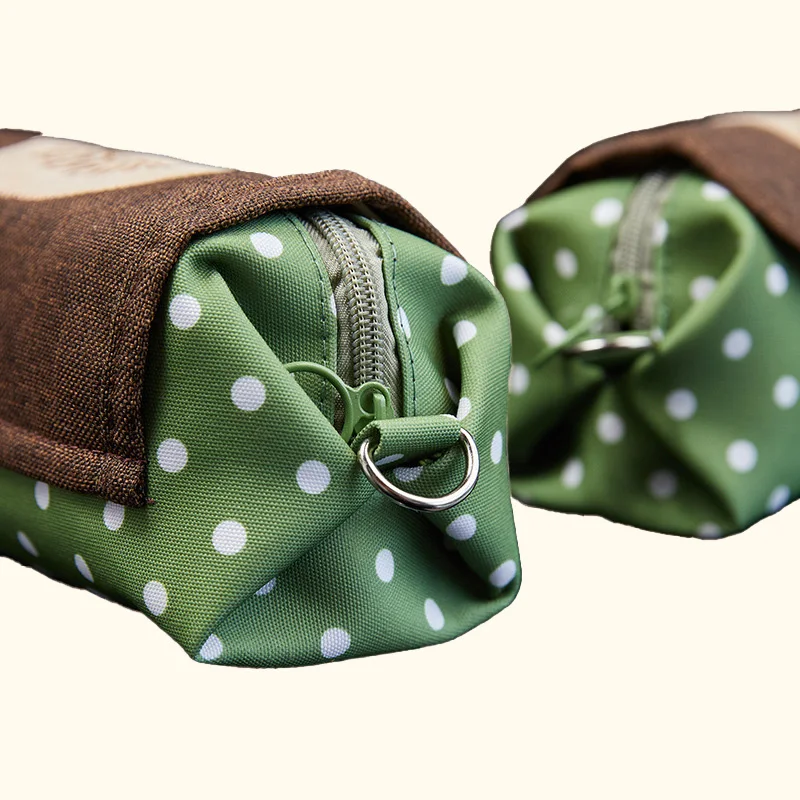 Hedgehog Pencil Case Flap Canvas Pen Pouch Large Capacity Stationery Organizer Cute Polka Dot Zipper Storage Bag School Supplies