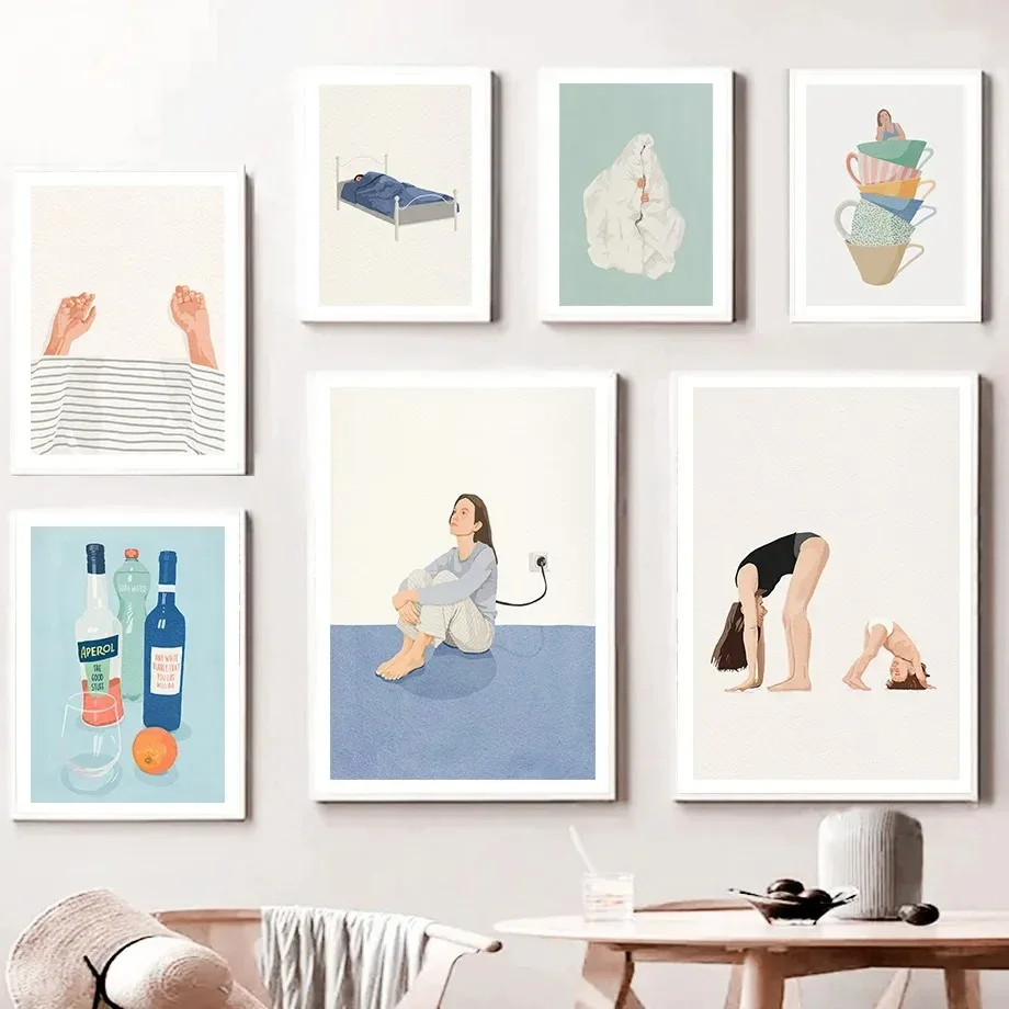 Schwimmen Pool Getränke Tasse Mädchen Nordic Minimalistischen Wand Kunst Leinwand Malerei Poster Und Drucke Wand Bilder Für Wohnzimmer Dezember