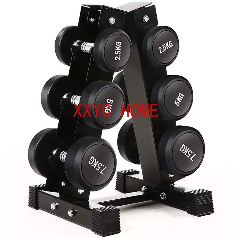 Professional Strength Training Stainless Steel Handle  Customized Round Head Rubber Coated Solid Dumbbells