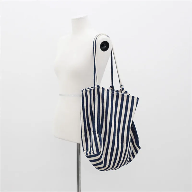 Women's Fashion Underarm Shoulder Bag Striped Canvas Retro Casual Commuting Tote Bag Portable Large Capacity Shopping Bucket Bag