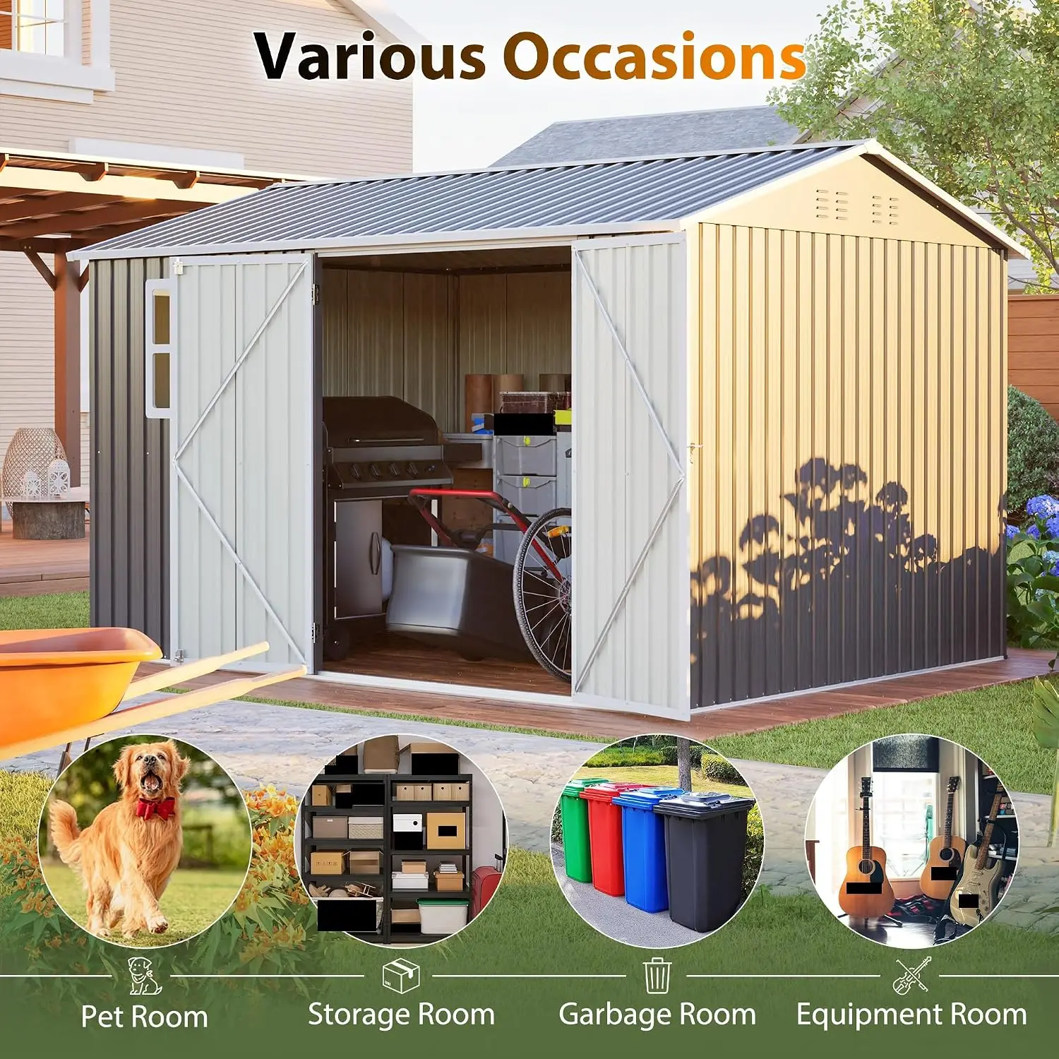 Galvanized Steel Storage Shed with Window Lockable Doors & Sloped Roof Ventilated Outdoor Metal Shed  122×94×79 cm, Customized