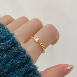 Adjustable Dainty Chain Ring for Women Korean Fashion Crystal Gold Color Opening Slim Finger Rings Jewelry  KAR354