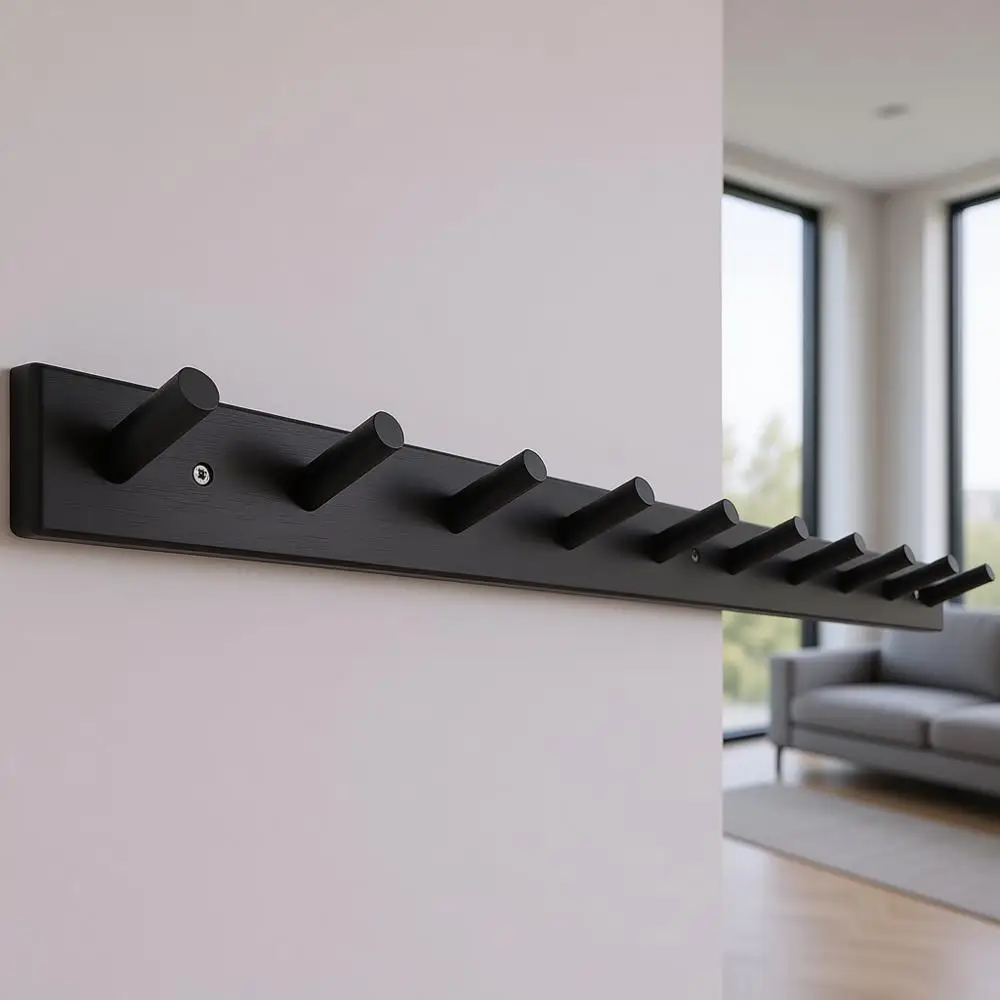 

Настенная вешалка для одежды из бамбука с 10 крючками, расстояние между крючками 16 дюймов, черная