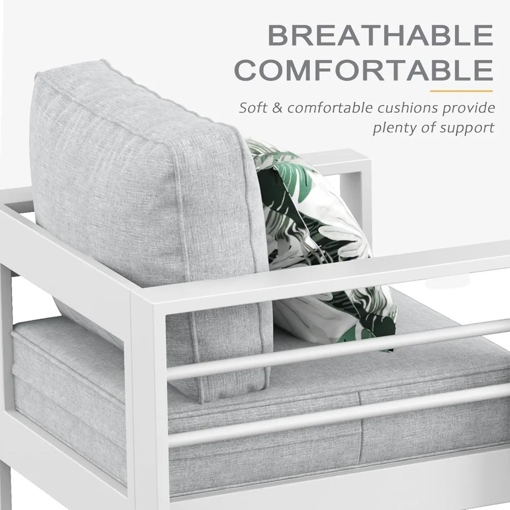 Outdoor Aluminum Furniture Set, 5 Pieces Patio Sectional Conversation Chat Sofa Modern Seating Set with Coffee Table