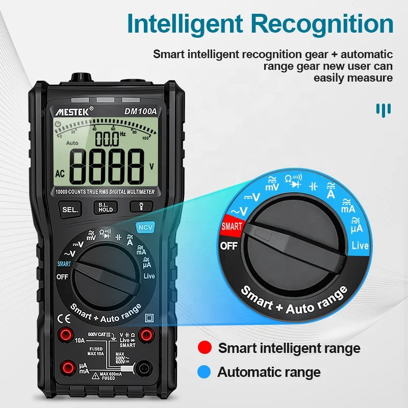 MESTEK DM100A Digital Multimeter Universal Meter 10000 Count AC/DC Voltage AC/DC Current Resistance Capacitance Measurement