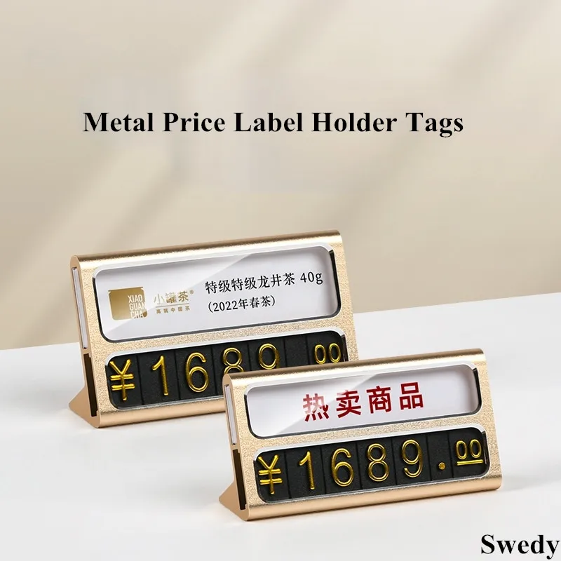 

58x30mm Mini Aluminum Price Label Card Tags Small Table Sign Holder Stand Price Number Cube Jewelry Pricing Display Stand