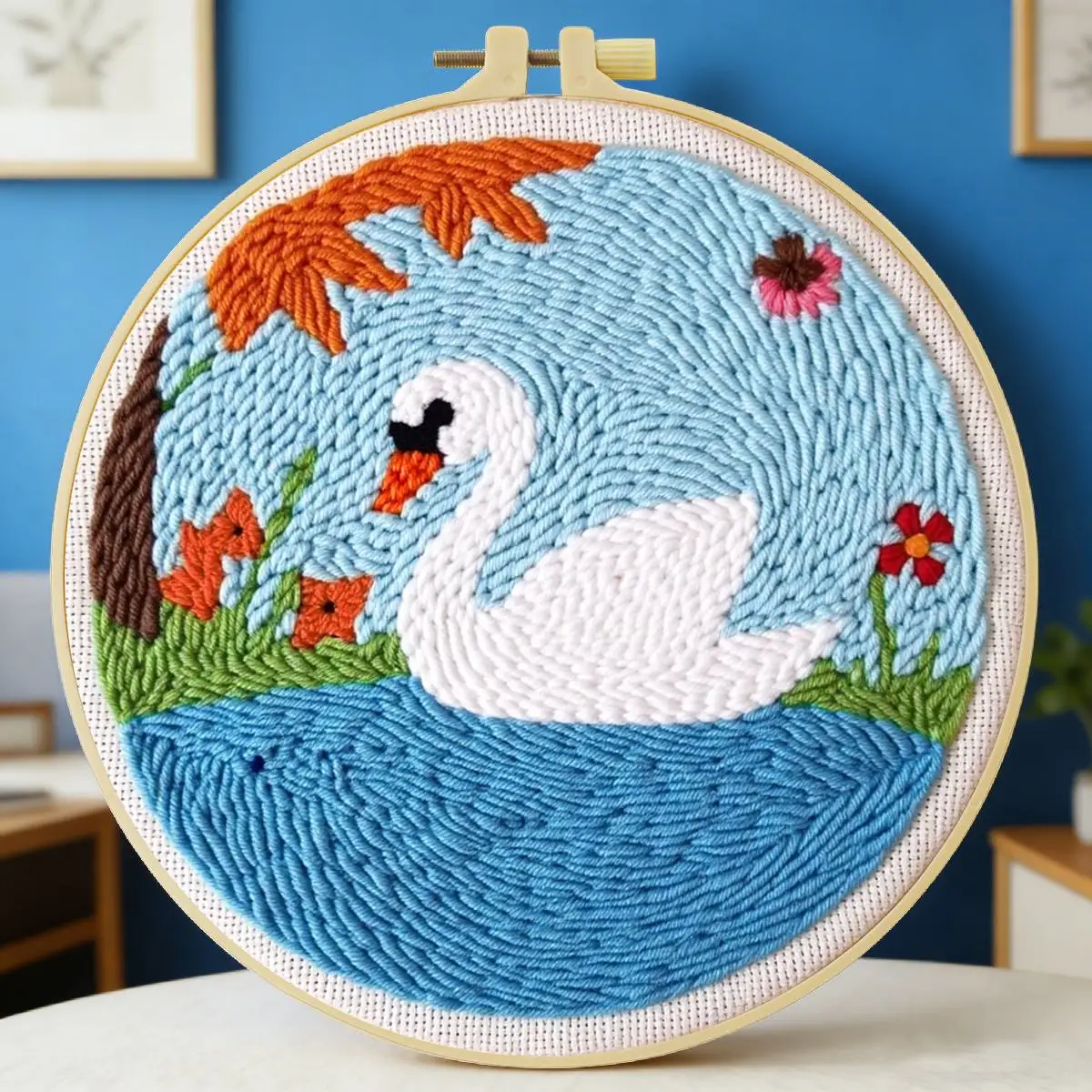 20X20CM/7,87 Zoll Tier - Schwan Stanznadel-Stickset, Stickerei, gestrickte Stickerei, DIY handgemachtes Geschenk, Nadelkunst – Detail 6