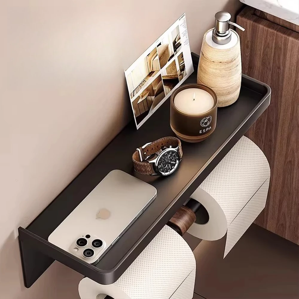 Walnut Toilet Paper Box Toilet Holder Wall-Mounted Face Towel Storage Roll Paper Holder Towel Holder Phone Shelf