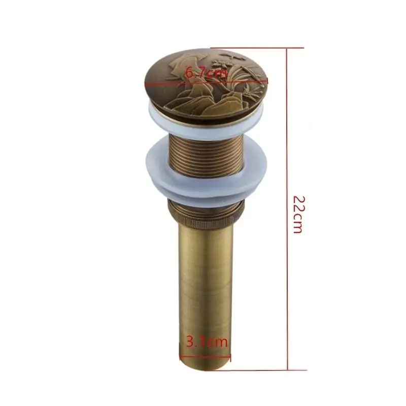 1pc Artistic Bathroom Basin Lavatory Sink Pop Up Drain with Round Carved Cover Brass Antique Hand-drawing Bathroom Accessories
