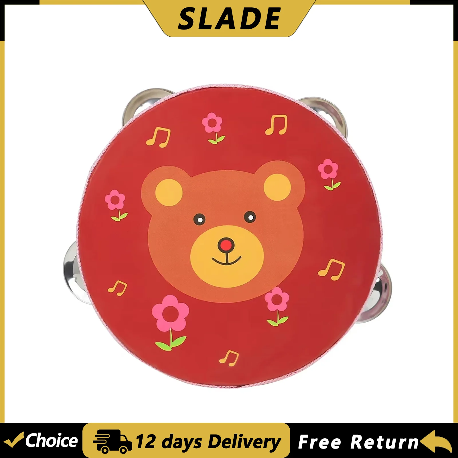 SLADE 6 Inch Tambourine Children's Hand Drum Cartoon Musical Drum for Children's Enlightenment Education Percussion Instruments