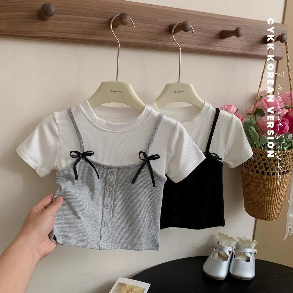 Girls' Short Sleeved T-shirt 18M-9Y Children's Summer Vacation Two Piece Half Sleeved Baby Top