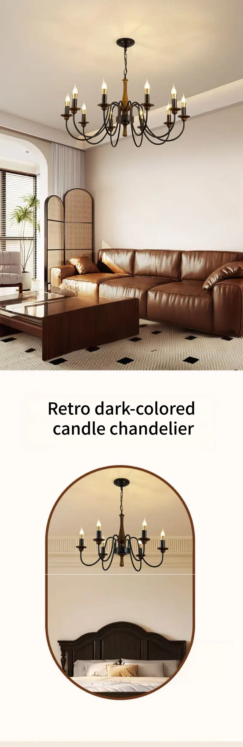 American Retro Candle Chandelier Living Room Solid Wood Iorn