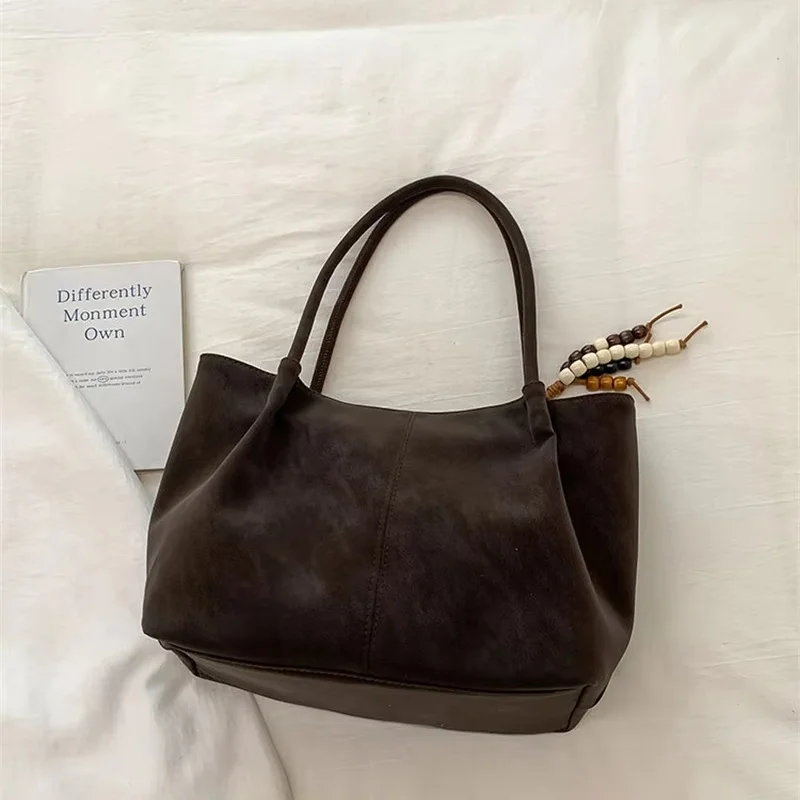 Large Capacity Artificial Leather Handbag Vintage Solid Color Underarm Shoulder Bag Fashion Women Tote Bag For Commuting Shoppin